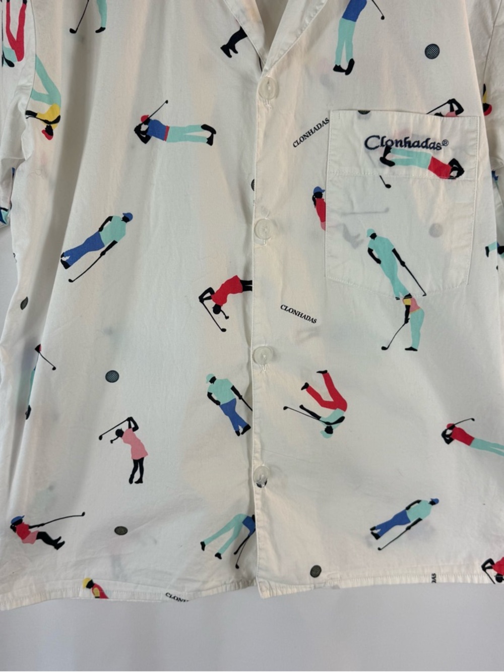 Clonhadas Men’s White Short-Sleeve Golf Print Shirt, Pijamas Size: M 100% cotton - Picture 4 of 13